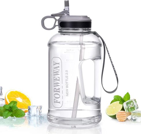 Half Gallon Water Bottle with Straw Leakproof Large Sports Water Bottle with Handle 2L/74oz BPA Free Water Jug for Camping Hiking (2.2L, Black) in Saudi Arabia