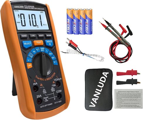 Megohmmeter Insulation Resistance Meter, 250V/500V/1000V, 1999 Count, Measures 0.1MΩ~2000MΩ, Auto Range, Backlit LCD, AC/DC Voltage Measurement, Data Freeze, Low Battery Indicator (VC60B+) in Saudi Arabia