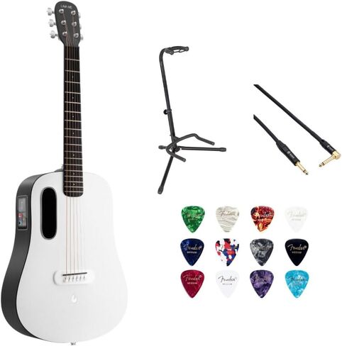 LAVA ME PLAY 36 Lite Bag Deep Blue/Frost White Bundle with Rok-It Tripod Guitar Stand, Kopul Premium Performance Series Right Angle Cable and Celluloid Guitar Picks Shape Medium 12-Pack in Saudi Arabia