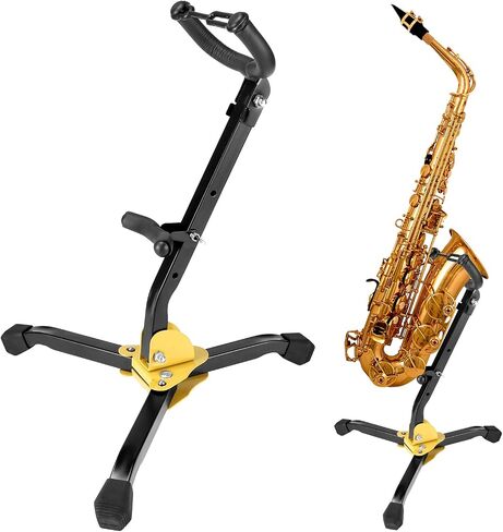 QWORK Saxophone Stand - 2 Pack Adjustable and Foldable Design with Soft Pad Protection for Alto and Tenor Saxophones, Durable Metal Base, Ergonomic Backrest in Saudi Arabia