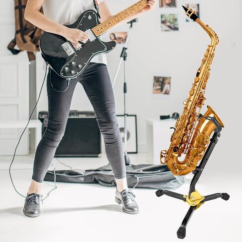 QWORK Saxophone Stand - 2 Pack Adjustable and Foldable Design with Soft Pad Protection for Alto and Tenor Saxophones, Durable Metal Base, Ergonomic Backrest in Saudi Arabia