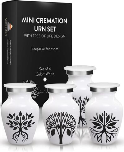 Urns for Human Ashes - Set of Four Decorative Mini Urns for Human Remains - Small Cremation Urn for Ashes - Tree of Life Design and Velvet Bag (Blue) in Saudi Arabia