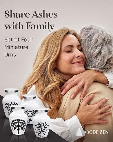 Urns for Human Ashes - Set of Four Decorative Mini Urns for Human Remains - Small Cremation Urn for Ashes - Tree of Life Design and Velvet Bag (Blue) in Saudi Arabia
