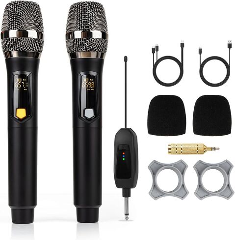 Rechargeable Wireless Microphone, Two Cordless UHF Mics Plug and Play for Karaoke Singing, Lecture, Wedding Host, Church, Stage Performance(Black) in Saudi Arabia