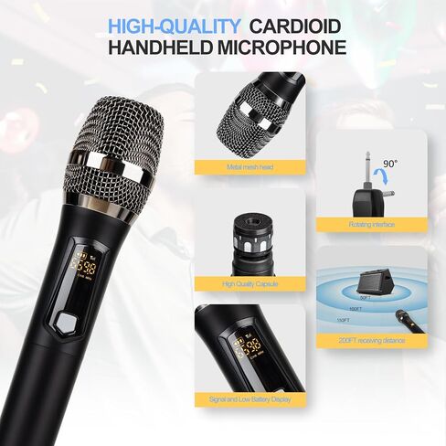 Rechargeable Wireless Microphone, Two Cordless UHF Mics Plug and Play for Karaoke Singing, Lecture, Wedding Host, Church, Stage Performance(Black) in Saudi Arabia