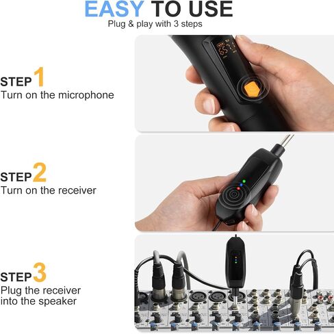 Rechargeable Wireless Microphone, Two Cordless UHF Mics Plug and Play for Karaoke Singing, Lecture, Wedding Host, Church, Stage Performance(Black) in Saudi Arabia