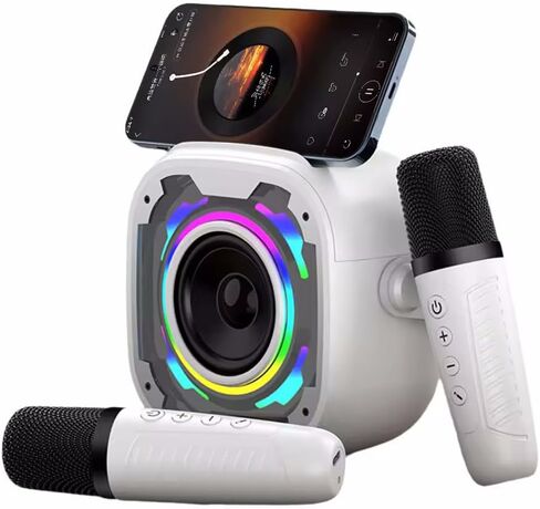 Mini Karaoke Machine For Kids & Adults - Phone Stand & Brilliant Sound & 2 Sensitive Microphones - Light & Voice Effects - Small Kids Karaoke Machine For Girls Boys 3 5 8 12 - Portable Signing Machine in Saudi Arabia