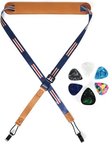 حزام القيثارة القابل للتعديل من Vefungyan بدون مثقاب: مشبك مزدوج على حزام كتف Uke مع 6 اختيارات، سهل الاستخدام ويناسب معظم المقاسات القياسية in Kuwait