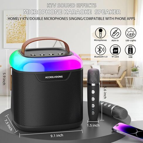 Karaoke Machine for Kids Adults,Portable Karaoke Speaker with 2 Wireless Microphones, Dynamic Lights,Support USB/TF/AUX,Home Party Karaoke Speaker,Birthday Gifts for Girls Boys(White) in Saudi Arabia