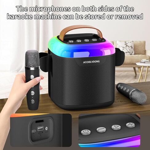 Karaoke Machine for Kids Adults,Portable Karaoke Speaker with 2 Wireless Microphones, Dynamic Lights,Support USB/TF/AUX,Home Party Karaoke Speaker,Birthday Gifts for Girls Boys(White) in Saudi Arabia