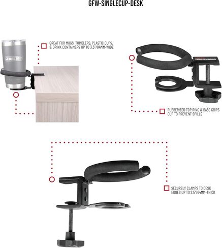 Gator Frameworks Desk-Clamp Single Cup Beverage Holder Prevents Drink Spills (GFW-SINGLECUP in Saudi Arabia