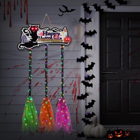 Halloween Decorations, Glow Halloween Decor, Broom Parking Sign with 3 Witches Brooms, Halloween Cute Hocus Pocus Decor, Halloween Signs for Garden Front Porch Wall Home Office Outdoor Indoor in Saudi Arabia
