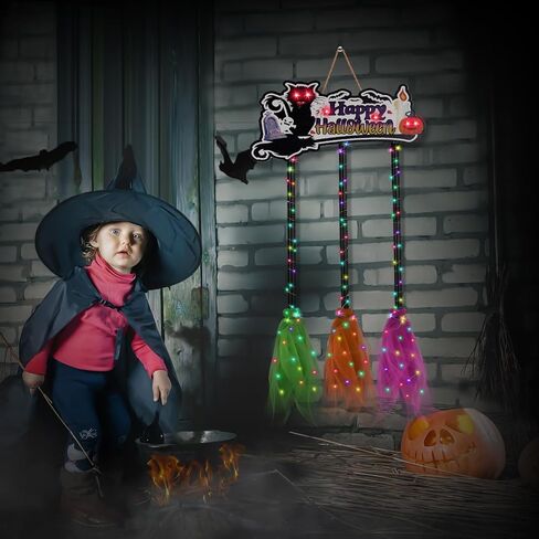 Halloween Decorations, Glow Halloween Decor, Broom Parking Sign with 3 Witches Brooms, Halloween Cute Hocus Pocus Decor, Halloween Signs for Garden Front Porch Wall Home Office Outdoor Indoor in Saudi Arabia