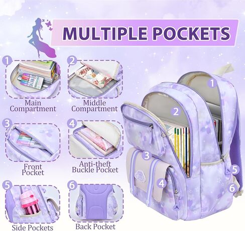 Cute Girls Backpack - Stylish School Bag for Students Versatile Chic and Splash-Proof with Multiple Pockets（17inch Set Blue） in Kuwait