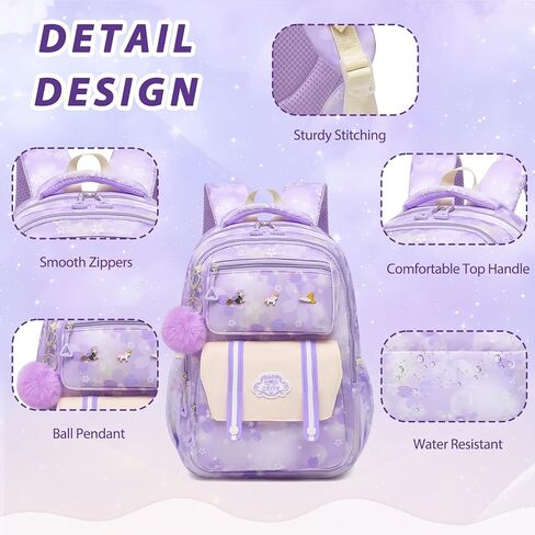 Cute Girls Backpack - Stylish School Bag for Students Versatile Chic and Splash-Proof with Multiple Pockets（17inch Set Blue） in Kuwait