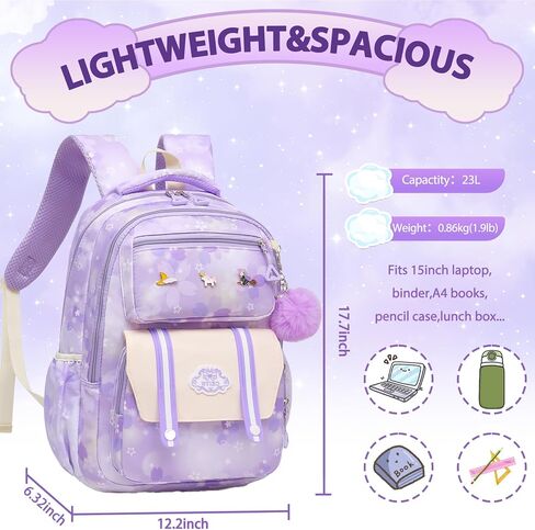 Cute Girls Backpack - Stylish School Bag for Students Versatile Chic and Splash-Proof with Multiple Pockets（17inch Set Blue） in Kuwait