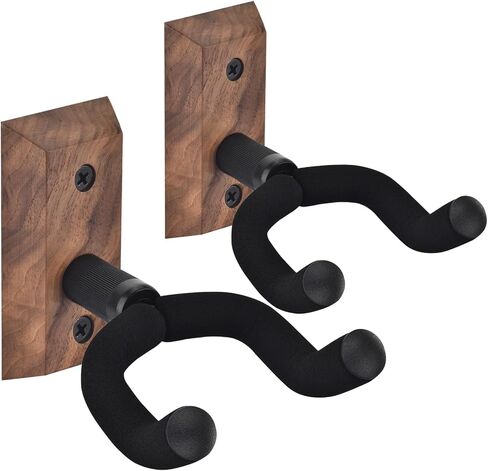 DOMMI Guitar Wall Mount 2 Pack, Guitar Holder with Rotatable Soft Guitar Hook for All Size Guitars, Hardwood U-Shaped Guitar Hanger Wall Mount for Acoustic, Electric Guitar, Bass, Black Walnut (black) in Saudi Arabia