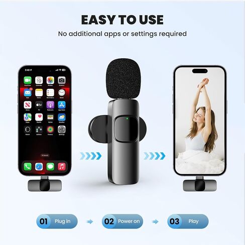 Wireless Lavalier Microphone for iPhone, Mini Microphone, Professional Lapel Mic with NoiseCancelling, Clip-on Lapel Lavalier Bluetooth Microphone for Video Recording, TikTok, Live Streaming (K11) in Saudi Arabia