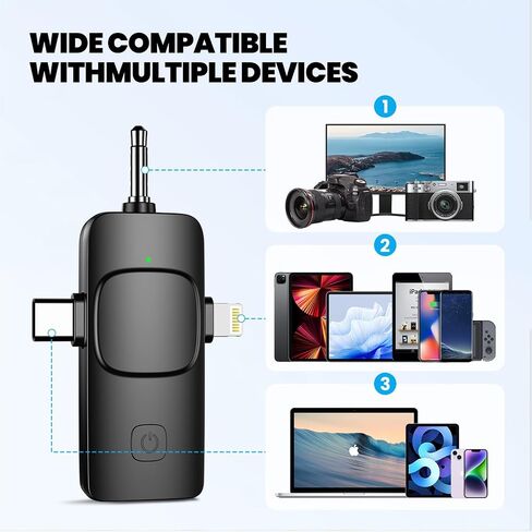Wireless Lavalier Microphone for iPhone, Mini Microphone, Professional Lapel Mic with NoiseCancelling, Clip-on Lapel Lavalier Bluetooth Microphone for Video Recording, TikTok, Live Streaming (K11) in Saudi Arabia