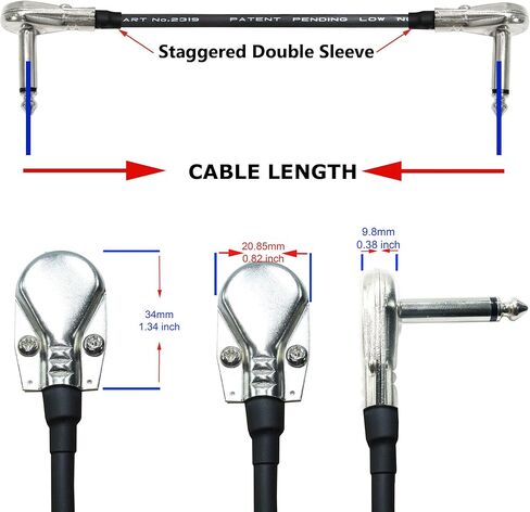 WORLDS BEST CABLES 5 Inch - Pedal, Effects, Patch, Instrument Cable Custom Made Made Using Mogami 2319 Wire and Eminence Nickel Plated ¼ inch (6.35mm) R/A Pancake Type Connectors in Saudi Arabia