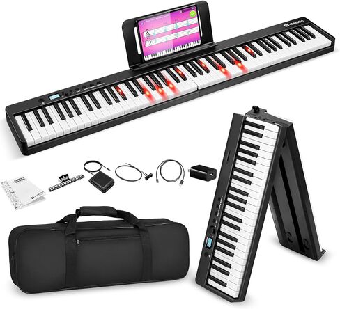 بيانو Vangoa القابل للطي 88 مفتاحًا شبه مرجح وقابل للطي ولوحة مفاتيح بيانو محمول بالحجم الكامل مع اتصال لاسلكي ومفاتيح مضيئة ودواسة مستدامة وحقيبة يد in Kuwait