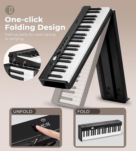 بيانو Vangoa القابل للطي 88 مفتاحًا شبه مرجح وقابل للطي ولوحة مفاتيح بيانو محمول بالحجم الكامل مع اتصال لاسلكي ومفاتيح مضيئة ودواسة مستدامة وحقيبة يد in Kuwait