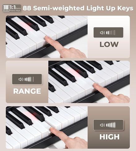 بيانو Vangoa القابل للطي 88 مفتاحًا شبه مرجح وقابل للطي ولوحة مفاتيح بيانو محمول بالحجم الكامل مع اتصال لاسلكي ومفاتيح مضيئة ودواسة مستدامة وحقيبة يد in Kuwait