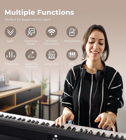 بيانو Vangoa القابل للطي 88 مفتاحًا شبه مرجح وقابل للطي ولوحة مفاتيح بيانو محمول بالحجم الكامل مع اتصال لاسلكي ومفاتيح مضيئة ودواسة مستدامة وحقيبة يد in Kuwait