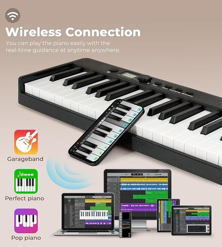بيانو Vangoa القابل للطي 88 مفتاحًا شبه مرجح وقابل للطي ولوحة مفاتيح بيانو محمول بالحجم الكامل مع اتصال لاسلكي ومفاتيح مضيئة ودواسة مستدامة وحقيبة يد in Kuwait