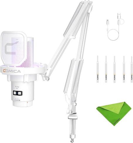 comica EJoy Uni (A)-White USB Microphone for Computer and Smartphone,48Khz/24Bit RGB Cardioid Condenser Gaming Mic for Podcasting,Streaming,Recording,Music Creation,with Boom Arm Stand in Saudi Arabia