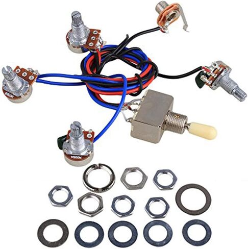 LP Wiring Harness Kit Replacement for Dual Humbucker Gibson Les Pual Style Electric Guitar, 2T2V 3 Way Toggle Switch 500K Pots & 1 Jack, Cream Tip in Kuwait
