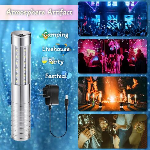Bottle Strobe Baton Service Lights, LoveNite LED Rechargeable Liquor Bottles Sparkers for Wedding Party Concert Events, Champagne Handheld Light Topper for Bar Nightclub (Silver, 4 Pack) in Kuwait