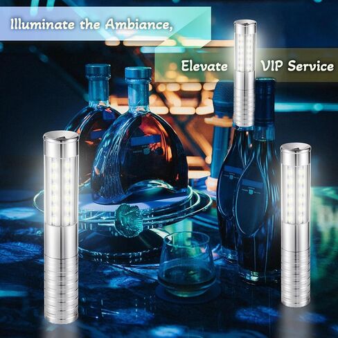 Bottle Strobe Baton Service Lights, LoveNite LED Rechargeable Liquor Bottles Sparkers for Wedding Party Concert Events, Champagne Handheld Light Topper for Bar Nightclub (Silver, 4 Pack) in Kuwait