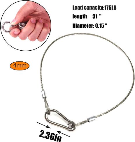 Stage Lights Safety Cable 110lb 176lb Load Duty 31.5’’ Stainless Steel Safety Rope for DJ Stage Lighting Par Light Moving Head Light (3mm-4pack) in Saudi Arabia