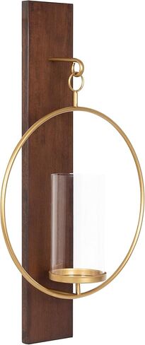 Kate and Laurel Maxfield Farmhouse Wall Sconce, 13 x 24, Rustic Brown, Decorative Modern Hanging Wall Sconce for Lights, Flameless Candles, and Small Plants in Saudi Arabia