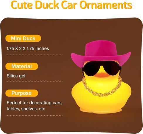 wonuu Yellow Rubber Duck with Light Glowing Rubber Ducks, Car Accessories Ornament Dashboard Decoration Home Decor with Sunglasses Necklace Cowboy Hat, Pink in Saudi Arabia