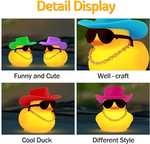 wonuu Yellow Rubber Duck with Light Glowing Rubber Ducks, Car Accessories Ornament Dashboard Decoration Home Decor with Sunglasses Necklace Cowboy Hat, Pink in Saudi Arabia