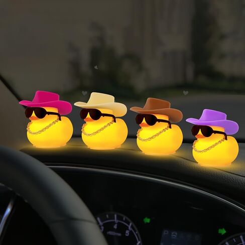 wonuu Yellow Rubber Duck with Light Glowing Rubber Ducks, Car Accessories Ornament Dashboard Decoration Home Decor with Sunglasses Necklace Cowboy Hat, Pink in Saudi Arabia