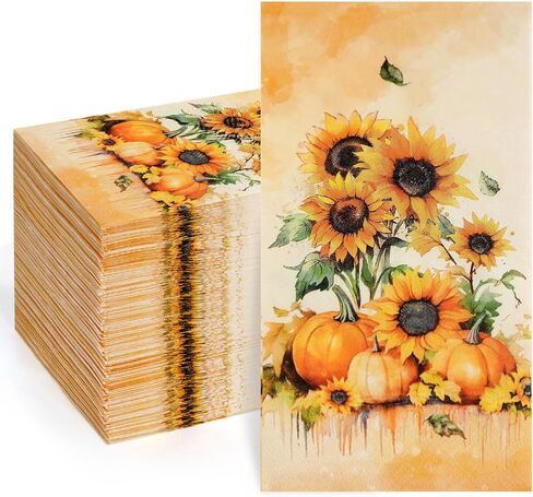 Homlouue 100 PCS Thanksgiving Pumpkin Paper Napkins, 3-Ply Fall Napkins, Thanksgiving Napkins Disposable, Fall Hand Towels Paper, Guest Disposable Hand Towels for Bathroom Kitchen Home (13"x15.8") in Saudi Arabia
