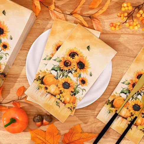 Homlouue 100 PCS Thanksgiving Pumpkin Paper Napkins, 3-Ply Fall Napkins, Thanksgiving Napkins Disposable, Fall Hand Towels Paper, Guest Disposable Hand Towels for Bathroom Kitchen Home (13"x15.8") in Saudi Arabia