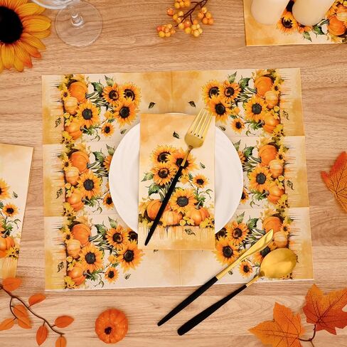 Homlouue 100 PCS Thanksgiving Pumpkin Paper Napkins, 3-Ply Fall Napkins, Thanksgiving Napkins Disposable, Fall Hand Towels Paper, Guest Disposable Hand Towels for Bathroom Kitchen Home (13"x15.8") in Saudi Arabia