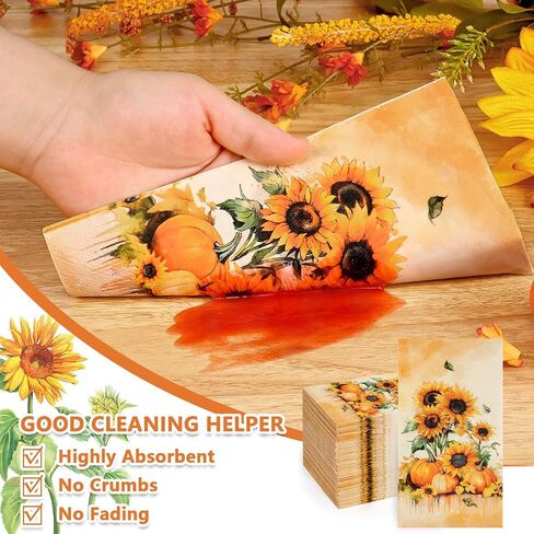 Homlouue 100 PCS Thanksgiving Pumpkin Paper Napkins, 3-Ply Fall Napkins, Thanksgiving Napkins Disposable, Fall Hand Towels Paper, Guest Disposable Hand Towels for Bathroom Kitchen Home (13"x15.8") in Saudi Arabia