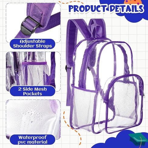 Amylove 6 Pcs Clear Backpack bulk for Stadium Events Heavy Duty PVC Transparent Bookbag for College Workplace Security (17 Inches,Pure Black) in Saudi Arabia