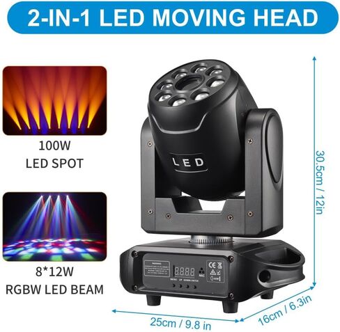 ضوء الرأس المتحرك، مصباح WorldLite Led المتحرك للمسرح DJ 100W Spot + 8 * 12W RGBW Beam Point Control DMX512، رائع لإضاءة المسرح والدي جي، وحفلات الديسكو، وأضواء زفاف النادي in Kuwait