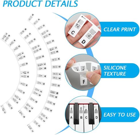 3 ملصقات ملاحظات قابلة لإعادة الاستخدام للوحة مفاتيح البيانو، 88 مفتاحًا تعليميًا + 2 ملصقات لوحة مفاتيح بيانو 76/88، ملصقات مفاتيح بيانو قابلة للإزالة للمبتدئين، للمبتدئين (أسود وأبيض) in Kuwait