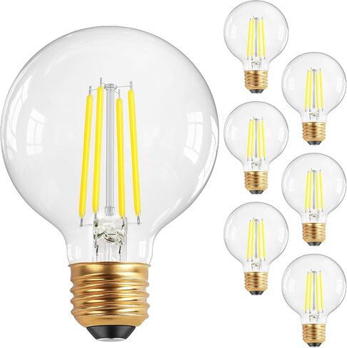 QiMH G25 Globe LED Light Bulb, 8W Vintage Edison Bulbs for Bathroom Makeup Mirror Decorative, Clear Glass 2700K Warm Light Bulbs, 80W Equivalent, 1000LM, Medium E26 Base, Non-dimmable, 10 Pack in Saudi Arabia