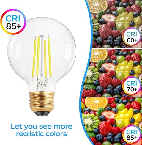 QiMH G25 Globe LED Light Bulb, 8W Vintage Edison Bulbs for Bathroom Makeup Mirror Decorative, Clear Glass 2700K Warm Light Bulbs, 80W Equivalent, 1000LM, Medium E26 Base, Non-dimmable, 10 Pack in Saudi Arabia