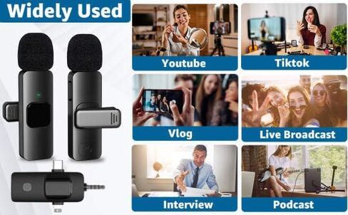 ميكروفونات Lavalier لاسلكية 3 في 1 لأجهزة iPhone، وiPad، وAndroid، والكاميرا، وUSB-C، 2.4 جيجا هرتز، وإلغاء / تقليل الضوضاء، نطاق 70 قدمًا، لتسجيل الفيديو، والبث المباشر، ومدونة الفيديو، ويوتيوب، وتيك توك in Saudi Arabia
