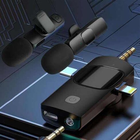ميكروفونات Lavalier لاسلكية 3 في 1 لأجهزة iPhone، وiPad، وAndroid، والكاميرا، وUSB-C، 2.4 جيجا هرتز، وإلغاء / تقليل الضوضاء، نطاق 70 قدمًا، لتسجيل الفيديو، والبث المباشر، ومدونة الفيديو، ويوتيوب، وتيك توك in Saudi Arabia
