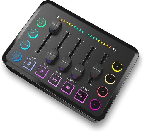 Gaming Audio Mixer, Audio Mixer for Streaming, Streaming RGB PC Mixer with XLR Microphone Interface, Volume Fader, 48V Phantom Power, for Podcast/Recording/Game Voice/Youtube/TikTok/Vocal in Saudi Arabia